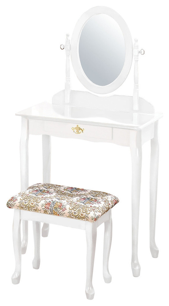Queen Anne Vanity Set, White Traditional Bedroom & Makeup Vanities