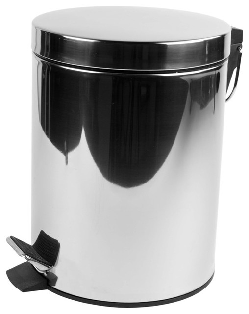 Chrome Free Standing Round Bathroom Waste Bin With Pedal Contemporary