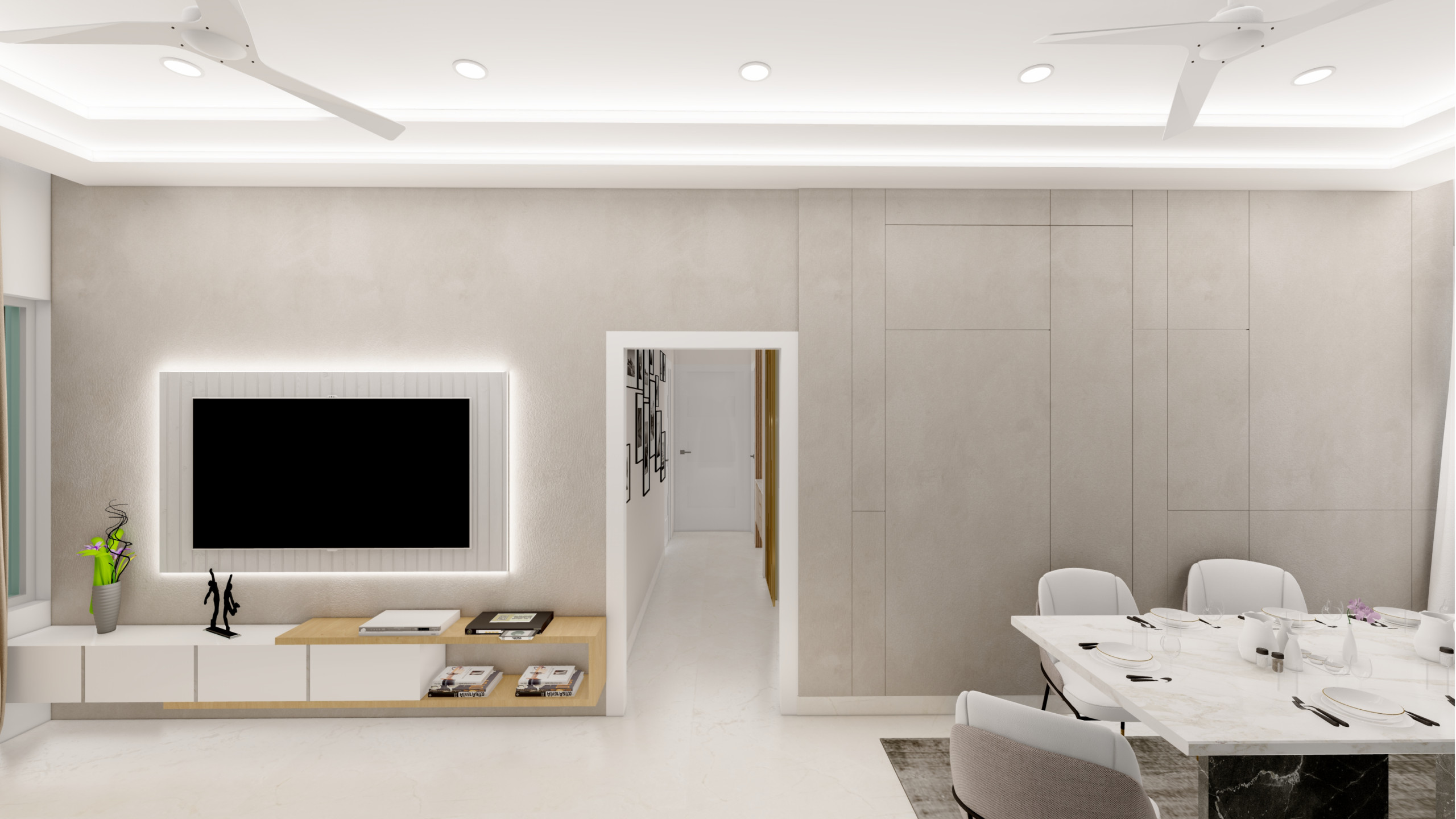 Contemporary Kitchen and Living Room with Chic Details in Farnham
