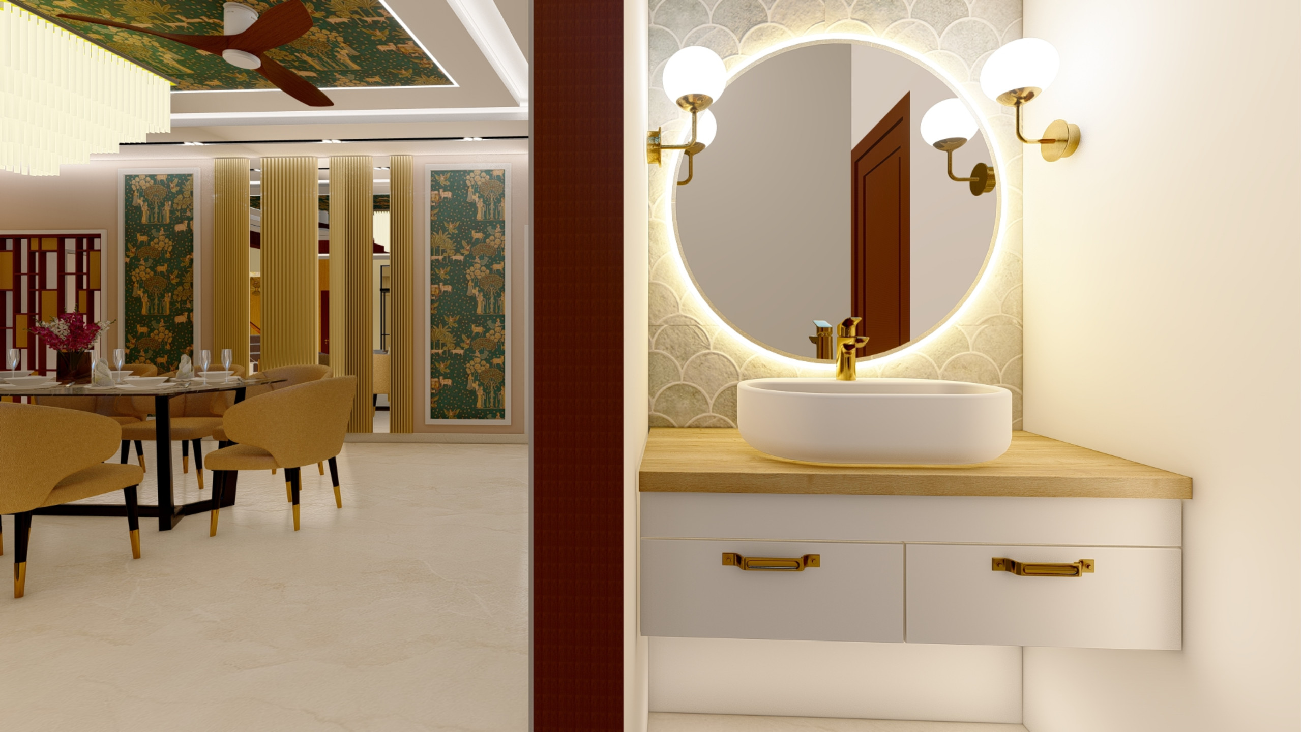 Art Deco Style Dining Room with Glamorous Gold Elements in Kingswood