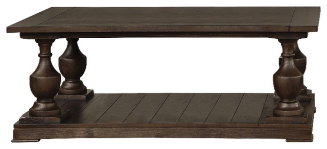 Pemberly Row Traditional Wood Rectangular Coffee Table with Shelf in Coffee