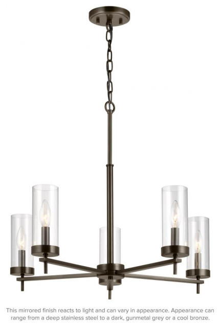 Zire Chandelier, 5-Light, LED, Brushed Oil Rubbed Bronze, Clear Shade, 26" Dia - Transitional ...