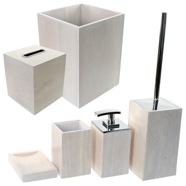 Wooden 6 Piece White Bathroom Accessory Set - Contemporary - Bathroom ...