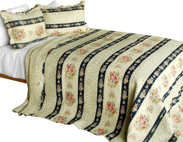 Mother's Castle3PC Contained Vermicelli-Quilted Patchwork Quilt Set Full/Queen