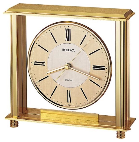 Bulova Grand Prix Tabletop Clock Brass Tone Metal Case Two Tone