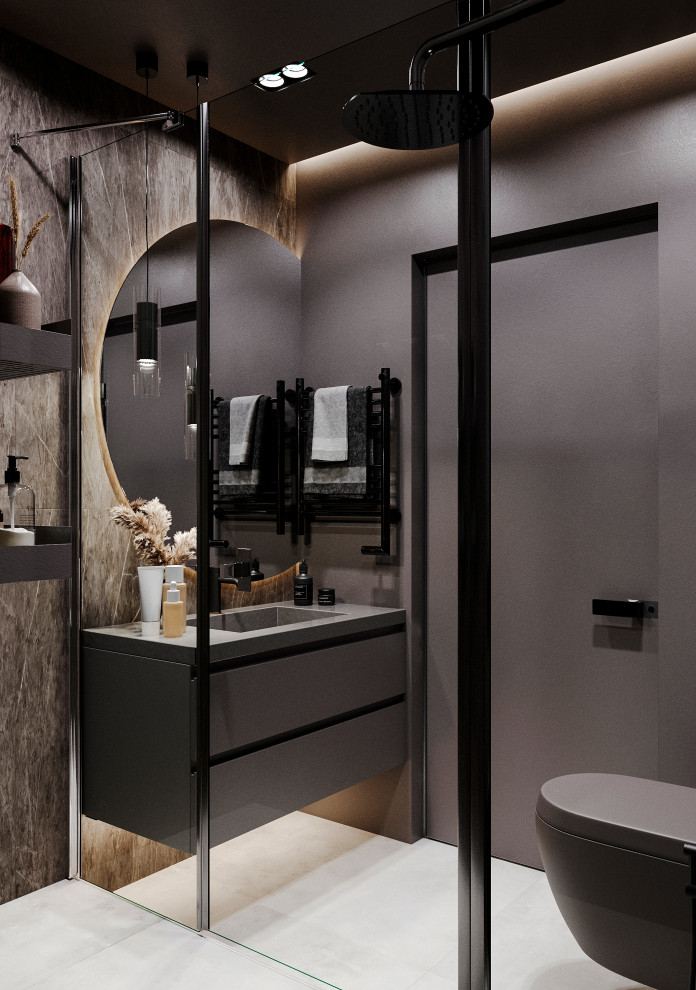 Ванная и душевая комната в сером цвете