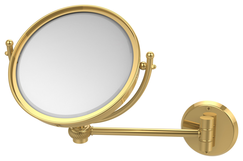 8" Wall-Mount Makeup Mirror 5X Magnification, Polished Brass
