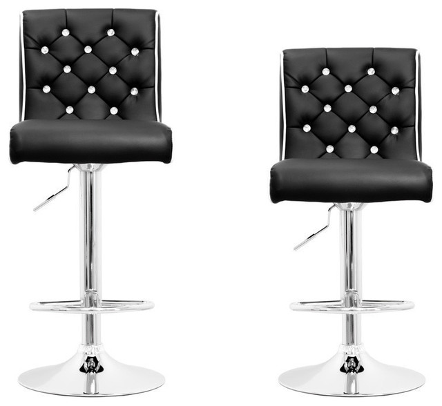 Modern Swivel Bar Stool With Crystals, Tufted Faux Leather Bar Stools