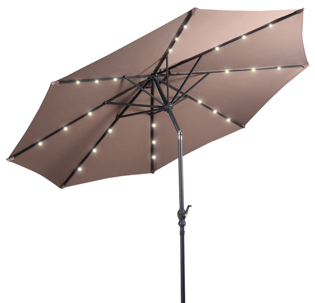 Costway 10ft Patio Solar Umbrella LED Patio Market Steel Tilt w/ Crank Outdoor