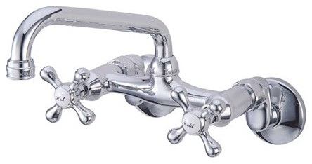 Kingston Brass Chrome Wall Mount Faucet Adjustable Centers Cross