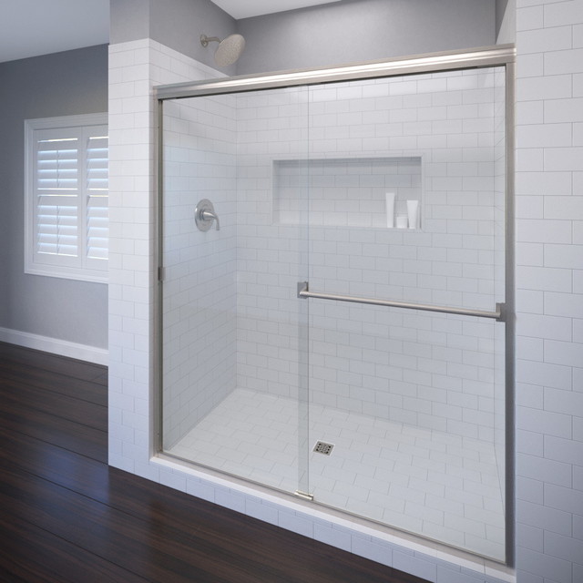 Classic Semi Frameless Sliding Shower Door Fits 44 47 Clear Brushed Nickel