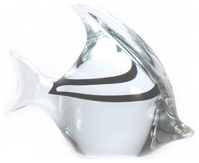 Murano Glass Tropical Fish, Clear Black Beach Style Decorative