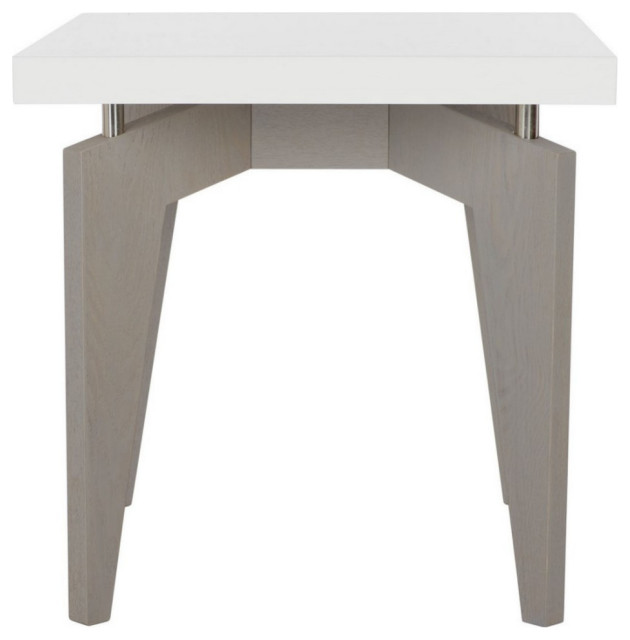 Shelley Retro Lacquer Floating Top Lacquer End Table, White/Gray