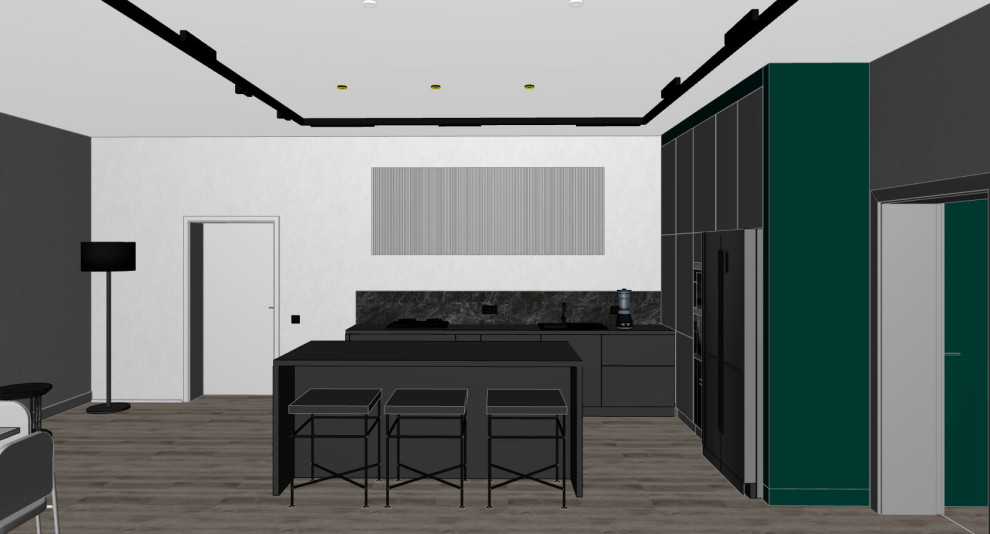 Дом 250 кв.м. Первый этаж: два с/у, гостиная с камином и кухня-столовая