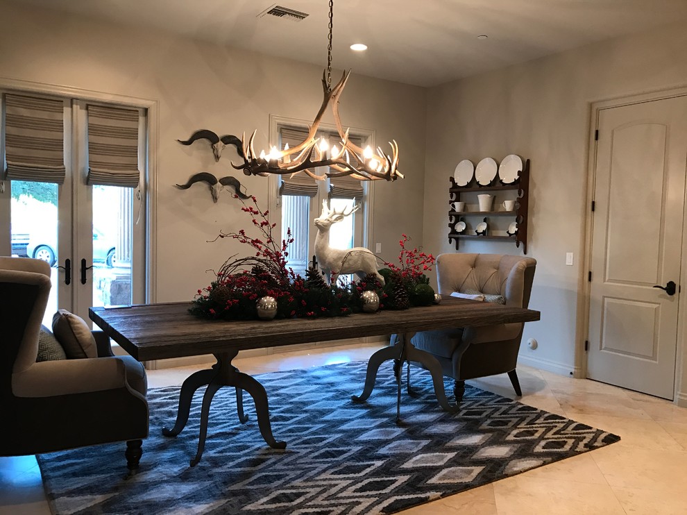 Enclosed dining room - large eclectic enclosed dining room idea in Phoenix with gray walls and no fireplace