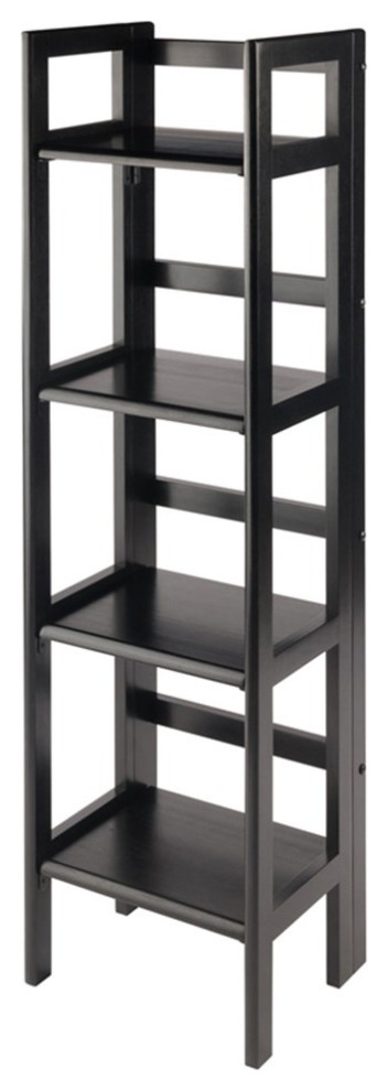 Winsome Terry 52"H 4 Tier Folding Solid Wood Bookshelf in Black/Walnut