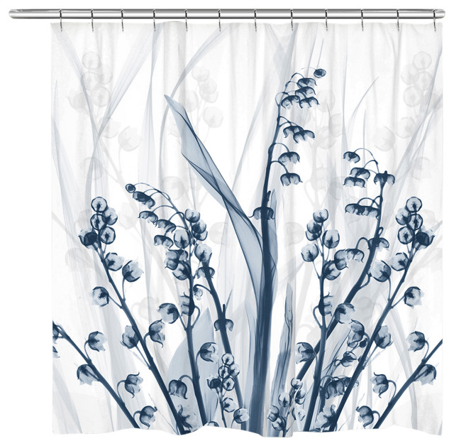 71"Spring Red Tulip Flowers Tree Branch on White Fence Waterproof Shower Curtain