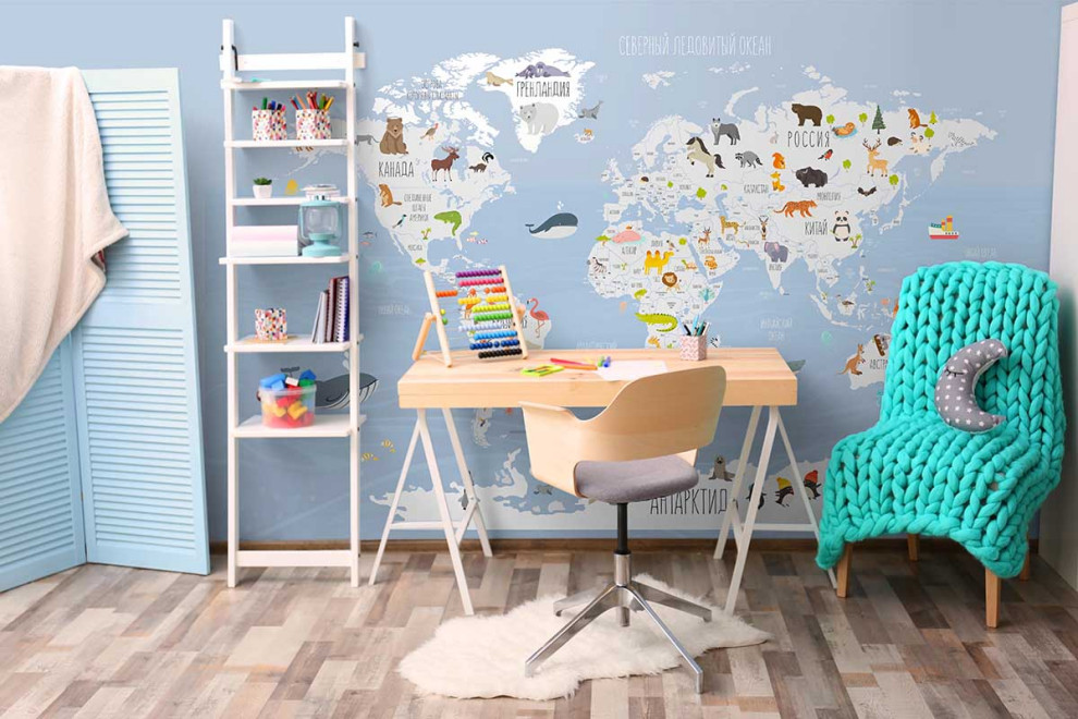 Фотообои Карта мира Океания голубая