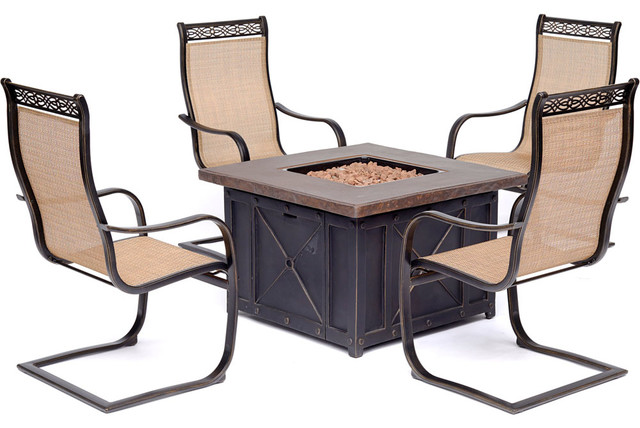 Monaco 5 Piece Fire Pit Set Sling Chairs 40 000btu Durastone