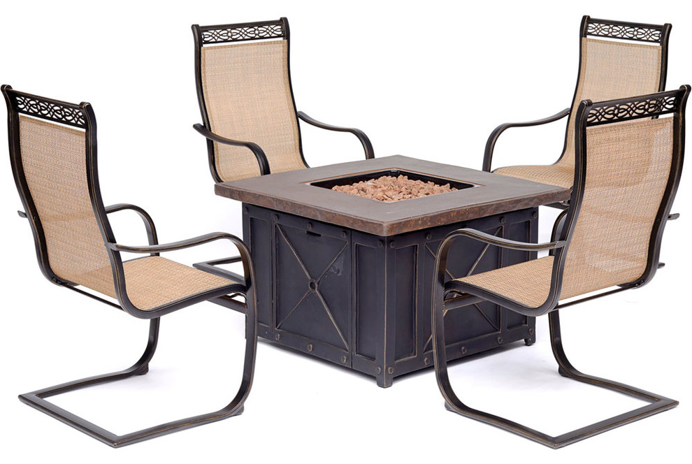Monaco 5Piece Fire Pit Set, Sling Chairs, 40,000BTU Durastone Propane
