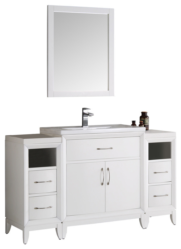Fresca Cambridge 54" White Traditional Bathroom Vanity w/ Mirror