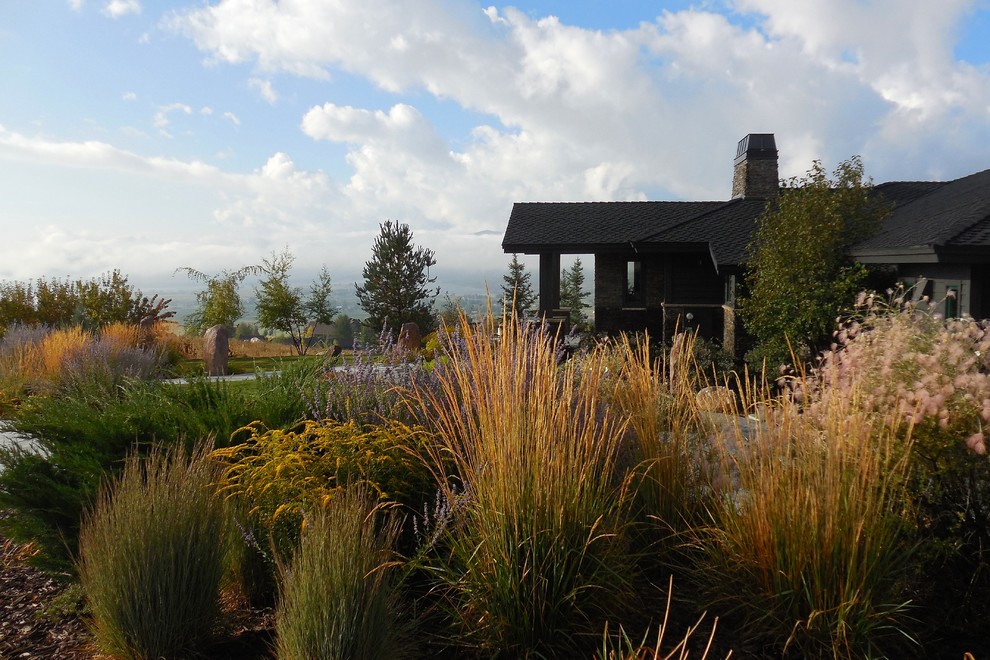 Design ideas for a large country front yard full sun xeriscape in Salt Lake City with mulch.