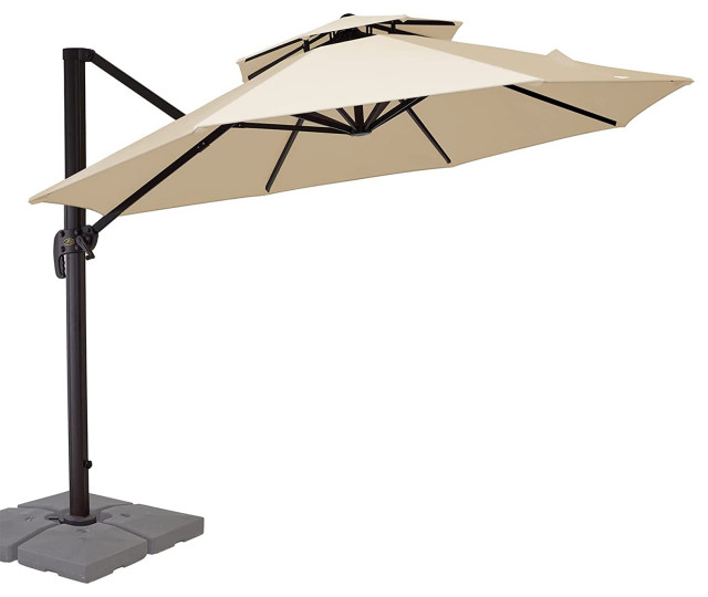 JEAREY Cantilever Patio Umbrellas Double Top Sun Umbrella with Cover