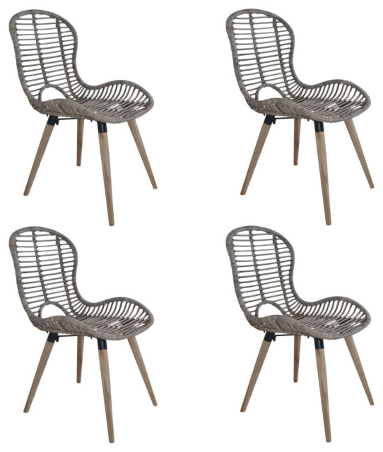 Vidaxl Dining Chairs, Set of 4, Brown Natural Rattan Tropical