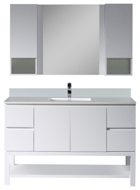 Monaco 54 Vanity Set With Mirror And Wall Cabinets Matte White