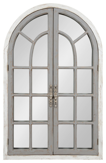 Kate And Laurel Boldmere 28 X44 Wood Windowpane Arch Mirror Brown