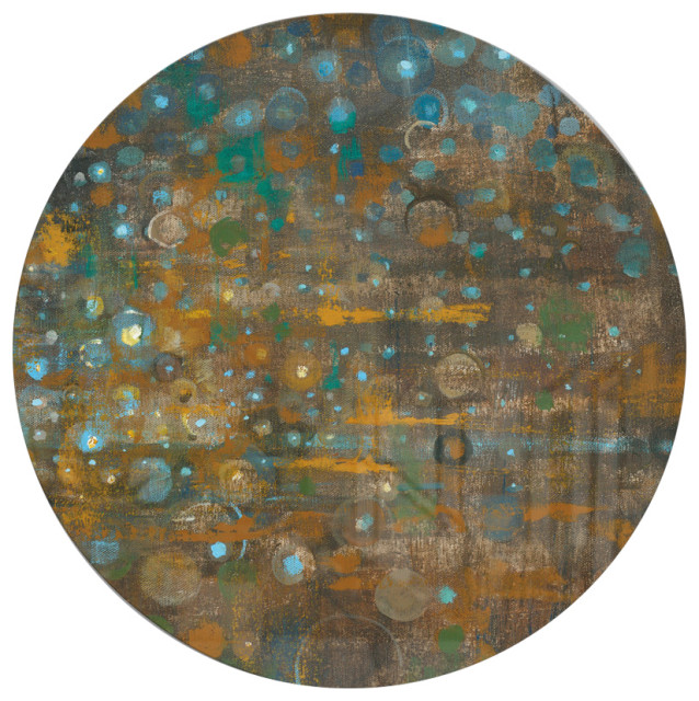 Designart Blue and Bronze Dots on Glass IV Geometric Metal Circle