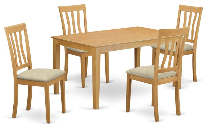 East West Furniture Capri 5-piece Traditional Wood Kitchen Table Set in Oak