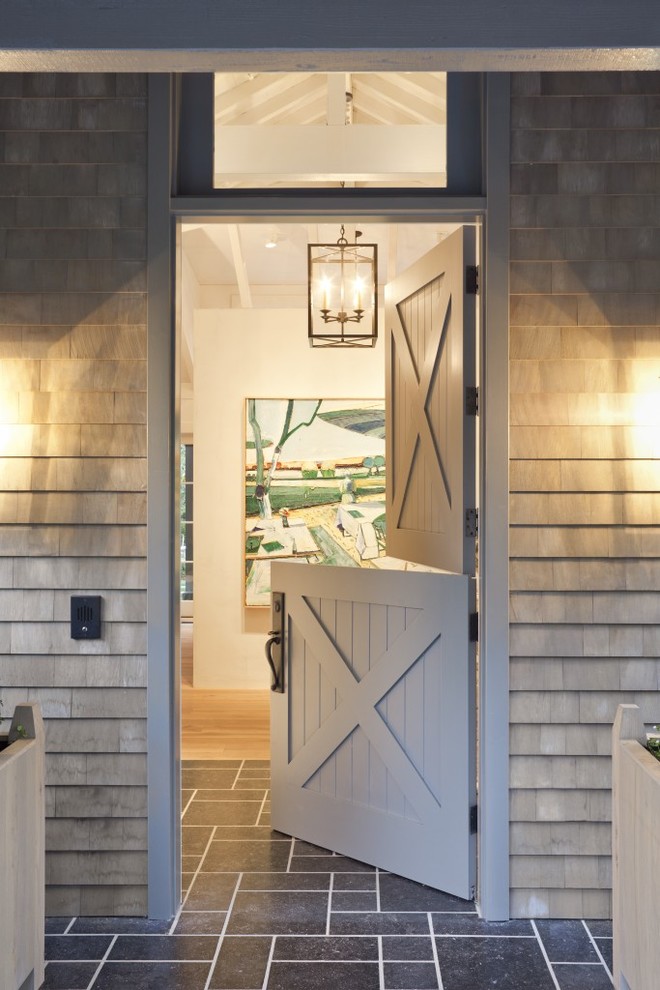 This is an example of a transitional front door in San Francisco with a dutch front door.