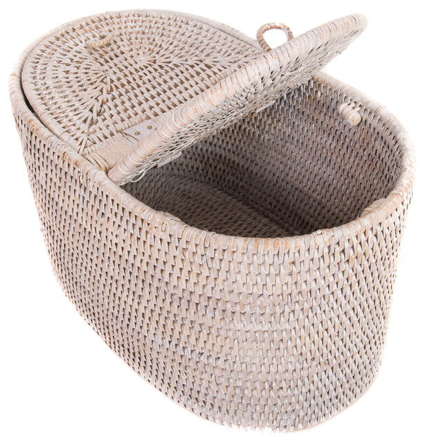 Artifacts Rattan™ Oval Double Tissue Roll Box, White Wash