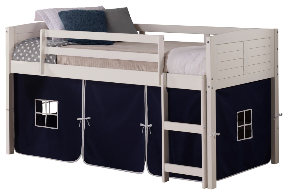 Twin Louver Low Loft White W/Blue Tent Transitional Loft Beds by VirVentures Houzz