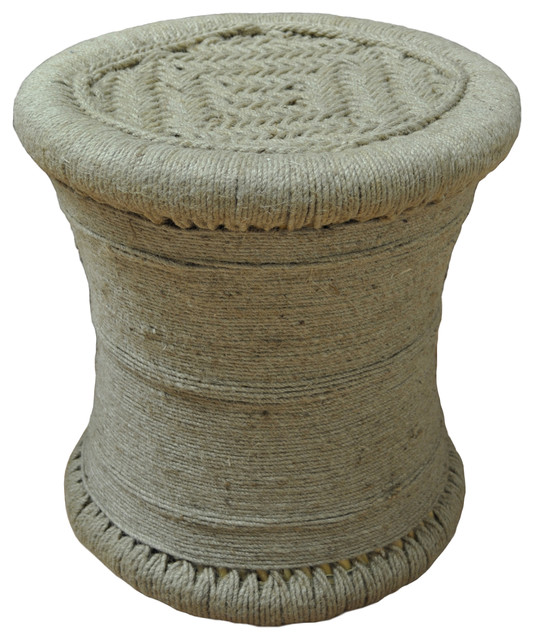 17" All Natural Wrapped Jute Ottoman Beach Style Footstools And