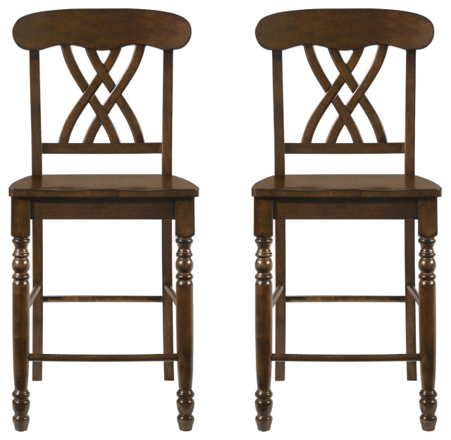 Set of 2 Counter Dining Chair, Walnut Finish Traditional Bar Stools And Counter Stools by