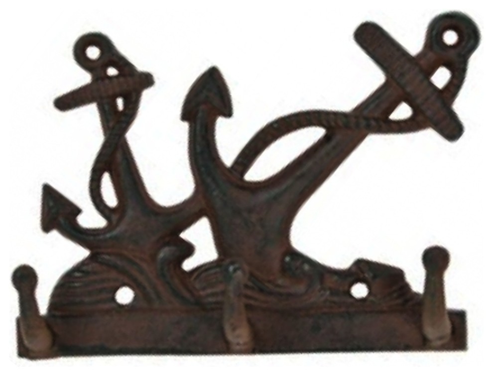 Cast Iron Coastal Ship's Anchor Key Hooks Wall Decor Beach Style