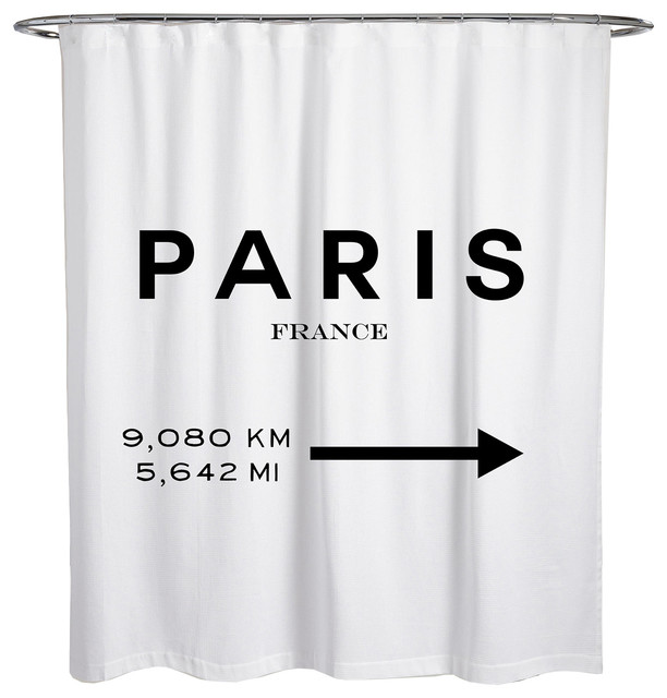 Oliver Gal "Paris to LA Road Sign" Shower Curtain