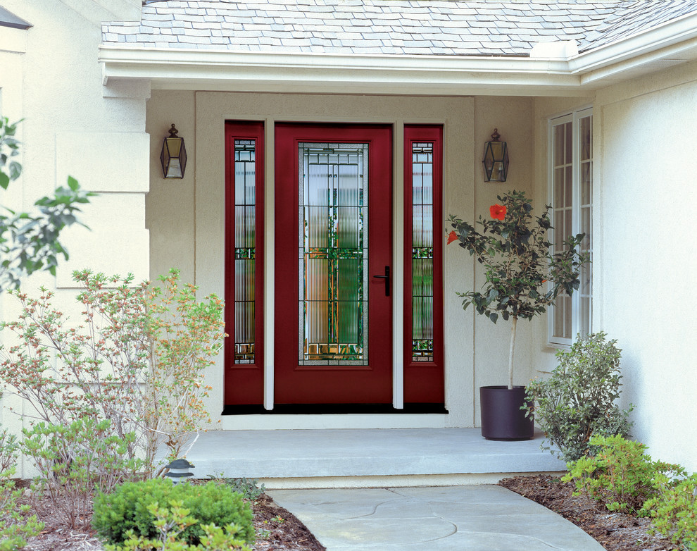 Inspiration for a mid-sized transitional front door remodel in Boston with a dark wood front door