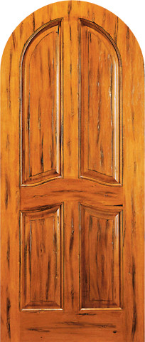 RA-440 Round Top Raised 4-Panel Tropical Rustic Hardwood Entry Single Door