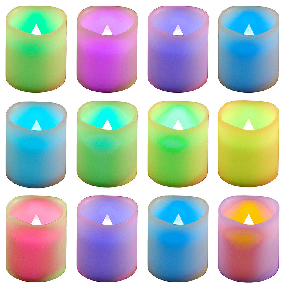 Flickering Battery Operated Votive Candles, Color Changing, Set of 12