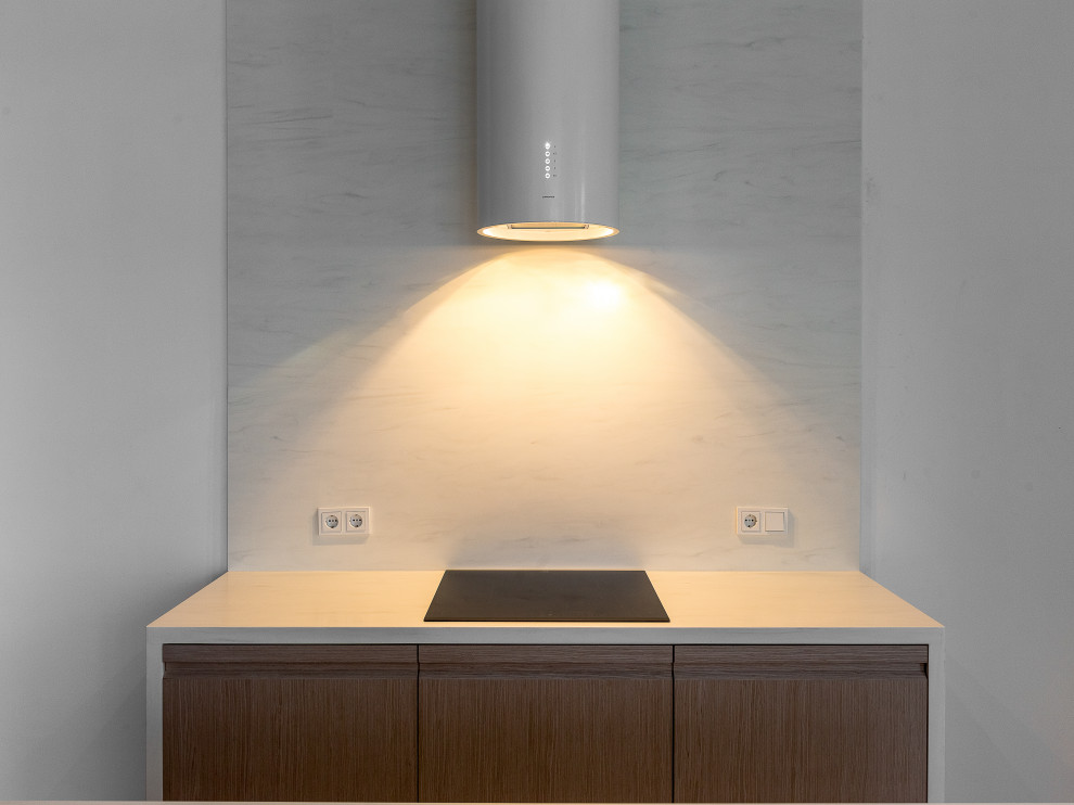 Подвесная тумба с зоной приготовления с вытяжкой и варочной панелью