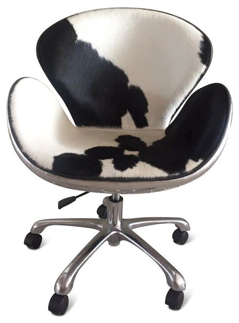 Aviator Office Swan Chair Casters Polished Aluminium Genuine Cowhide Industrial Office Chairs By Rustic Deco Houzz