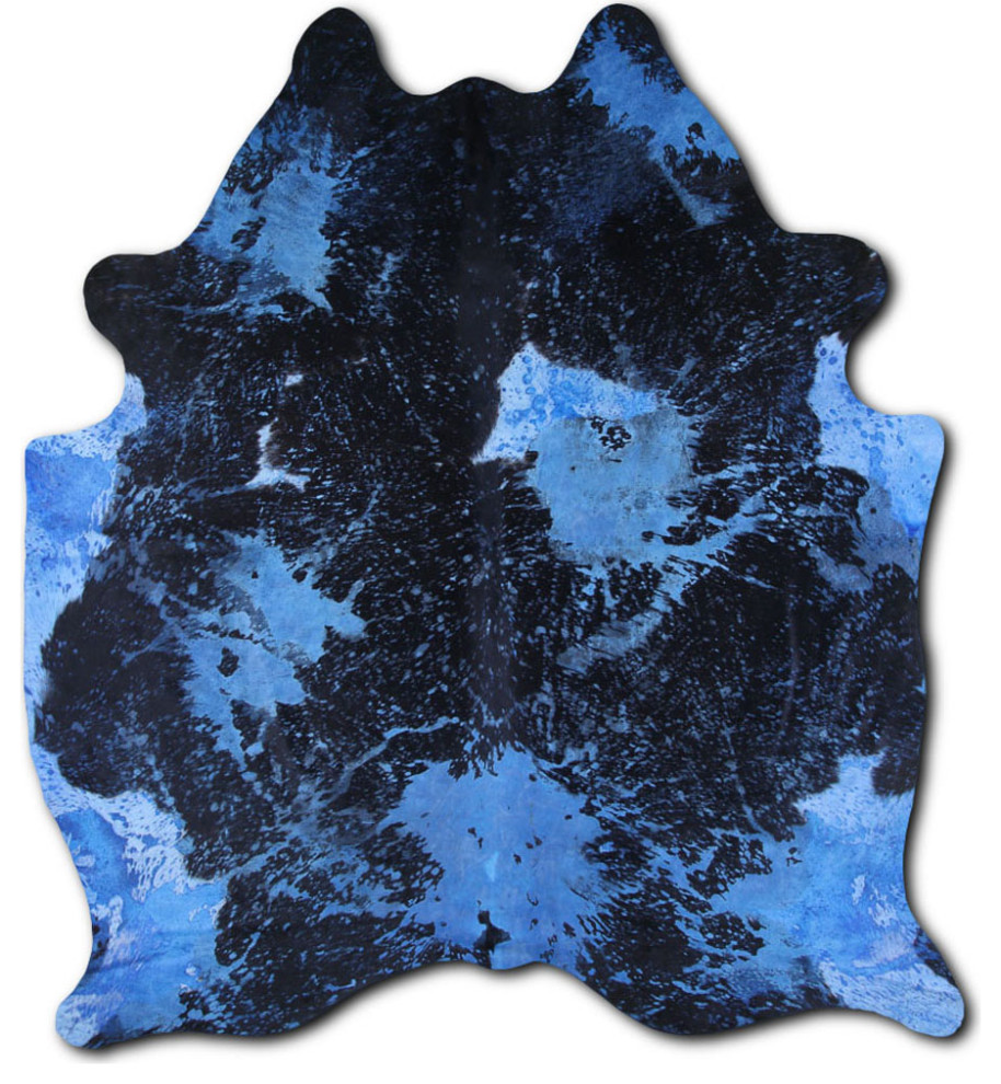 ACID WASHED HAIR ON Cowhide Rug DE DISTRESSED NAVY BLUE, 5'x7' to 6'x8