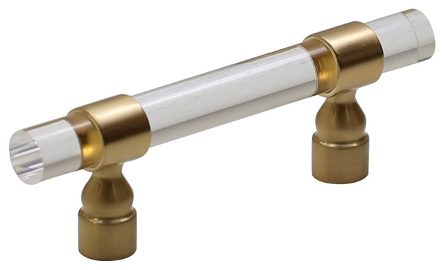 Lucite On Satin Gold Pull 3 Hole Centers 5 1 32 Contemporary