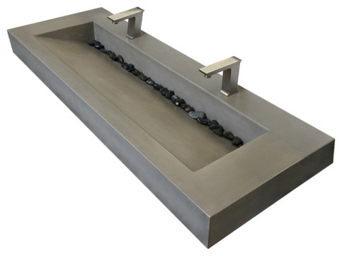 60" ADA Floating Concrete Bathroom Sink, Graphite, 2 Single Hole Faucets (2 Hole