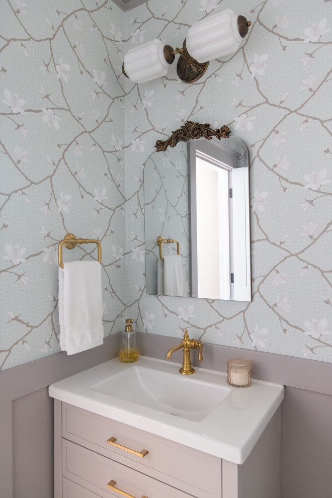 Example of a farmhouse powder room design in Boston