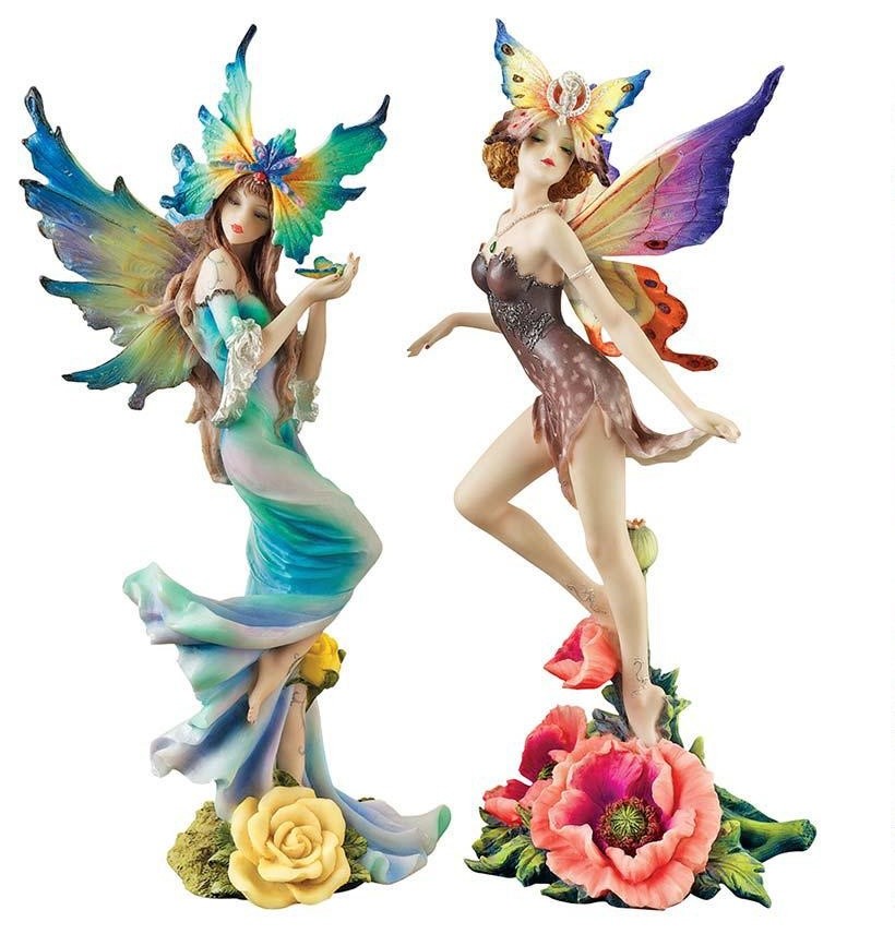 Home Garden Pixie Fairies Statue sculpture Figurine Set of 2 Traditional Decorative