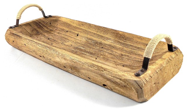 Carved Wood Tray With Handles Beach Style Serving Trays By